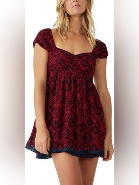 Free People Tabitha Floral Sweetheart Neckline Minidress